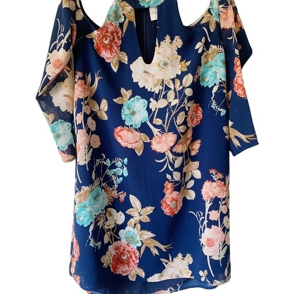 Charles Henry Cold Shoulder Blue Floral Dress Size S Women - Picture 4 of 14